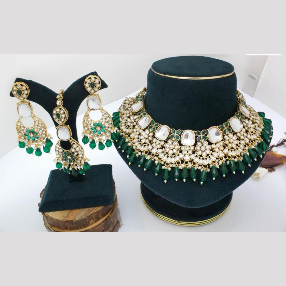 Pooja Bangles Gold Plated Kundan Stone And Beads Choker Necklace Set