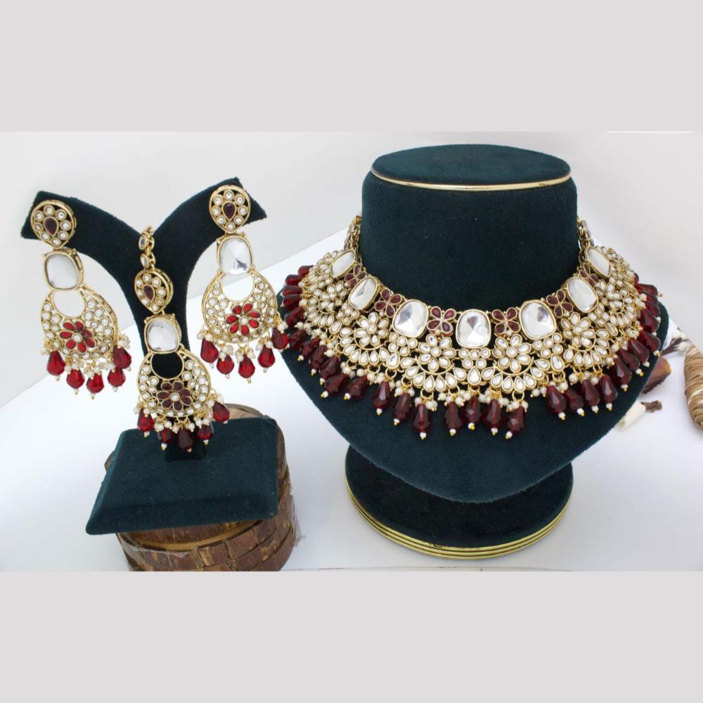 Pooja Bangles Gold Plated Kundan Stone And Beads Choker Necklace Set