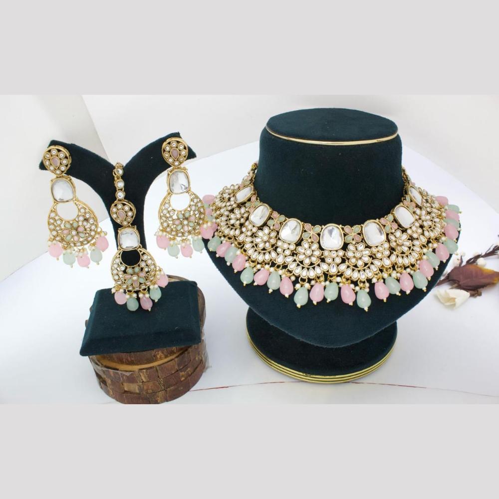 Pooja Bangles Gold Plated Kundan Stone And Beads Choker Necklace Set