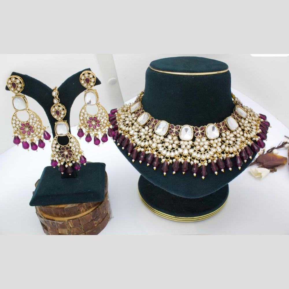 Pooja Bangles Gold Plated Kundan Stone And Beads Choker Necklace Set