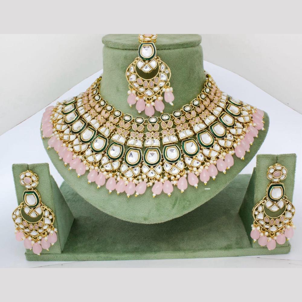 Pooja Bangles Gold Plated Kundan Stone And Beads Choker Necklace Set