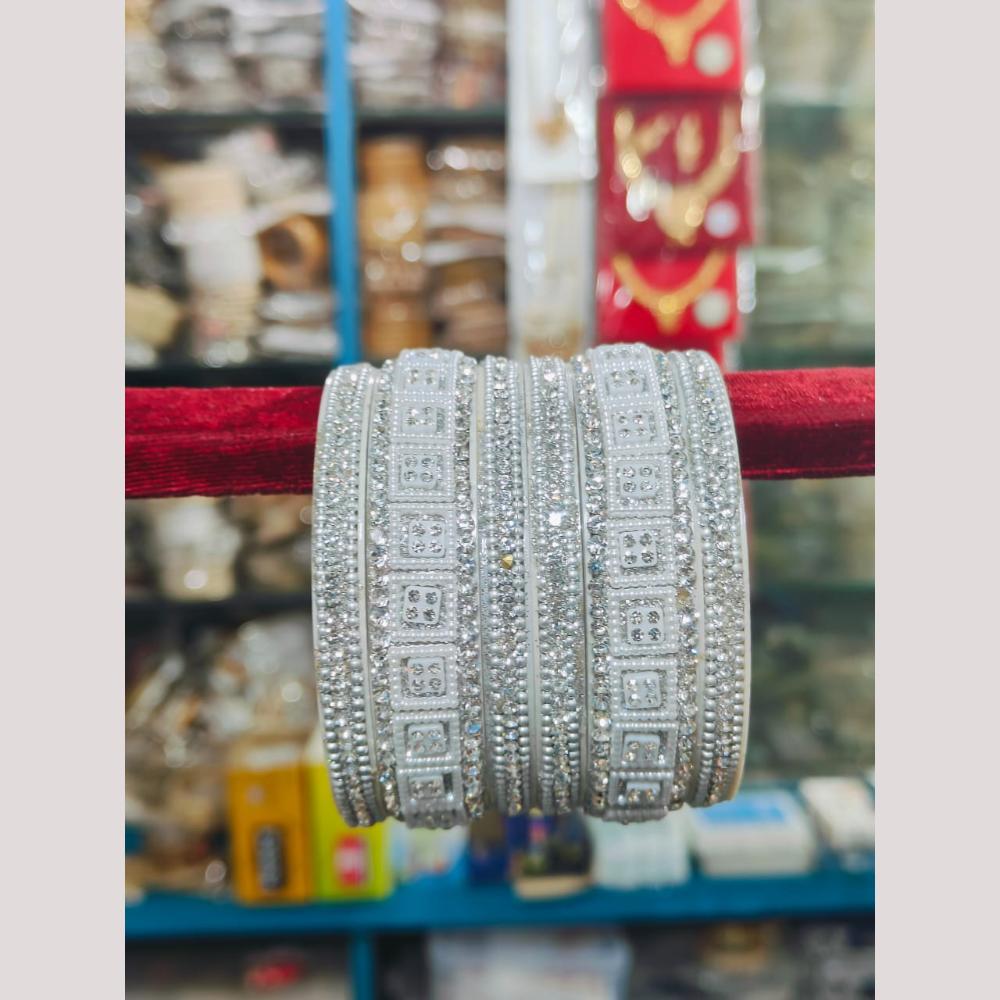 Pooja Bangles Silver Plated Austrian Stone And Pearl Bangles Set