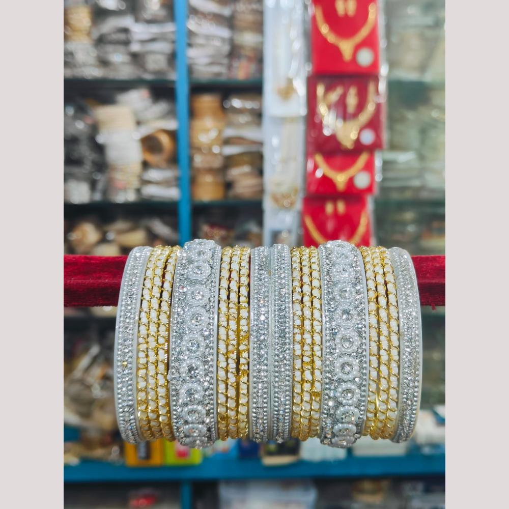 Pooja Bangles Silver Plated Austrian Stone And Pearl Bangles Set