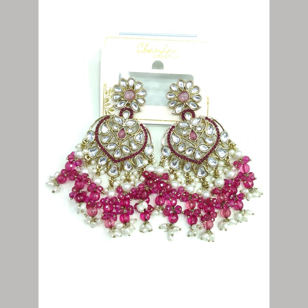 Pooja Bangles Gold Plated Kundan Stone And Pearl Dangler Earrings