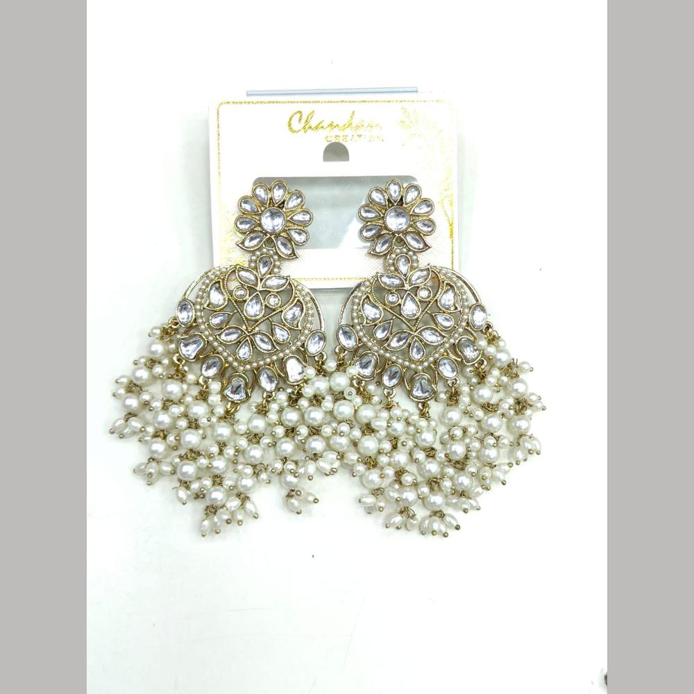 Pooja Bangles Gold Plated Kundan Stone And Pearl Dangler Earrings