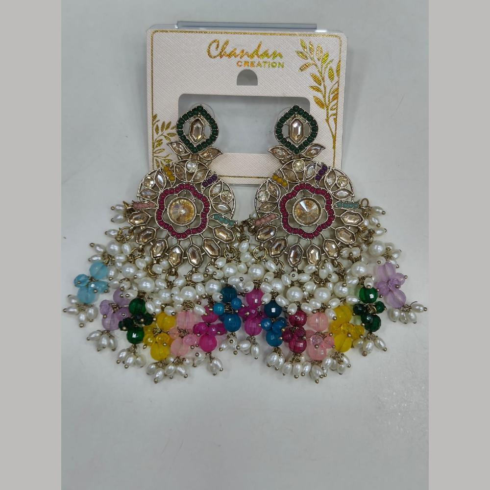 Pooja Bangles Gold Plated Kundan Stone And Pearl Dangler Earrings