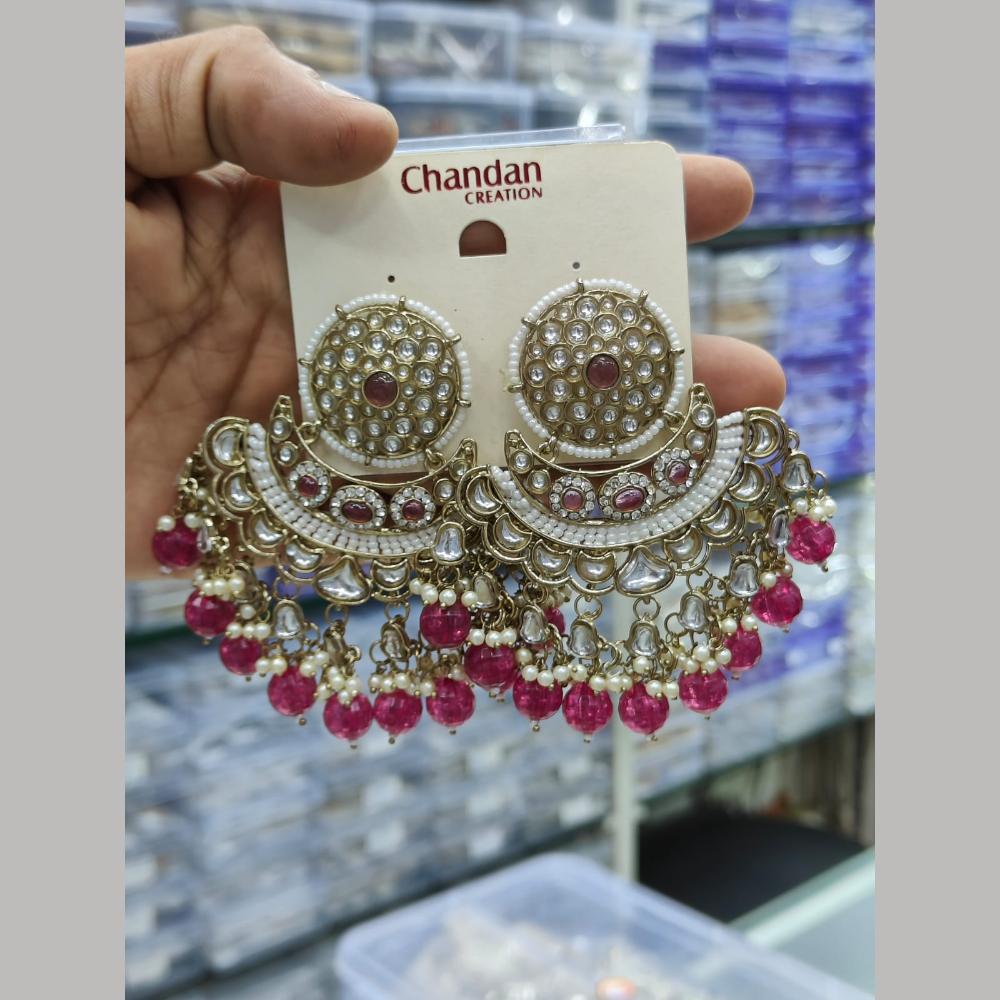 Pooja Bangles Gold Plated Kundan Stone And Pearl Dangler Earrings