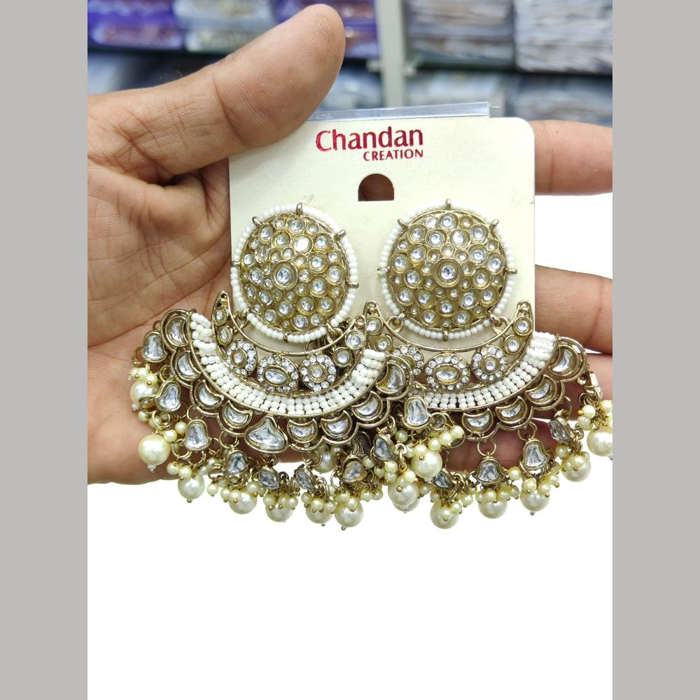 Pooja Bangles Gold Plated Kundan Stone And Pearl Dangler Earrings