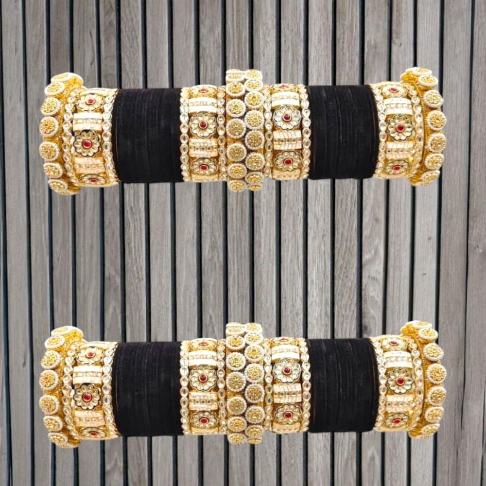Pooja Bangles Gold Plated Pota Stone Velvet Bangles Set