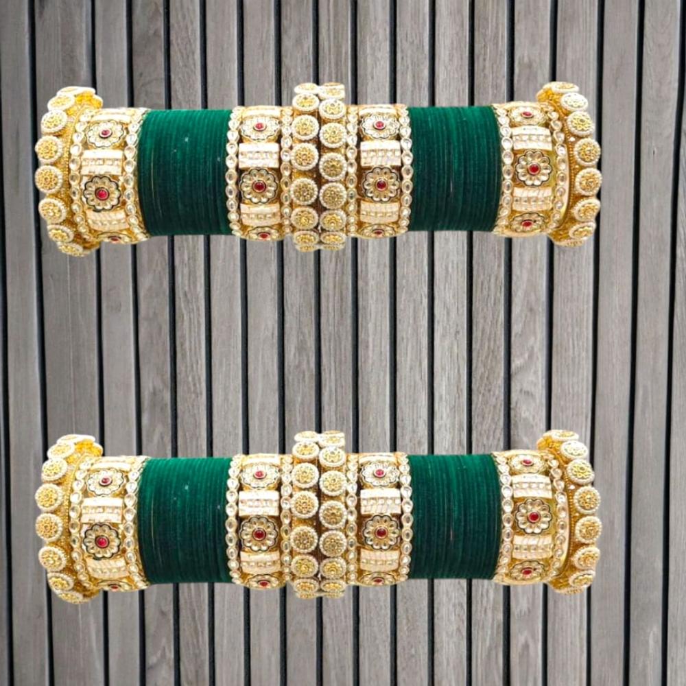 Pooja Bangles Gold Plated Pota Stone Velvet Bangles Set