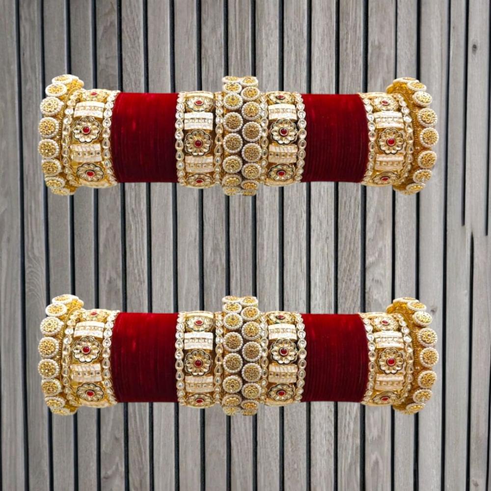 Pooja Bangles Gold Plated Pota Stone Velvet Bangles Set