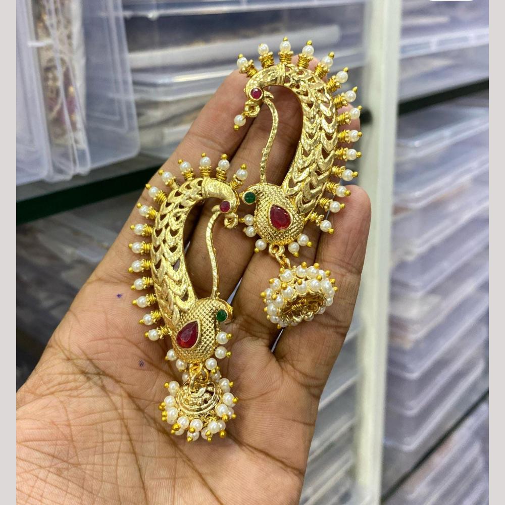 Pooja Bangles Gold Plated Pota Stone And Pearl Jhumki Earrings