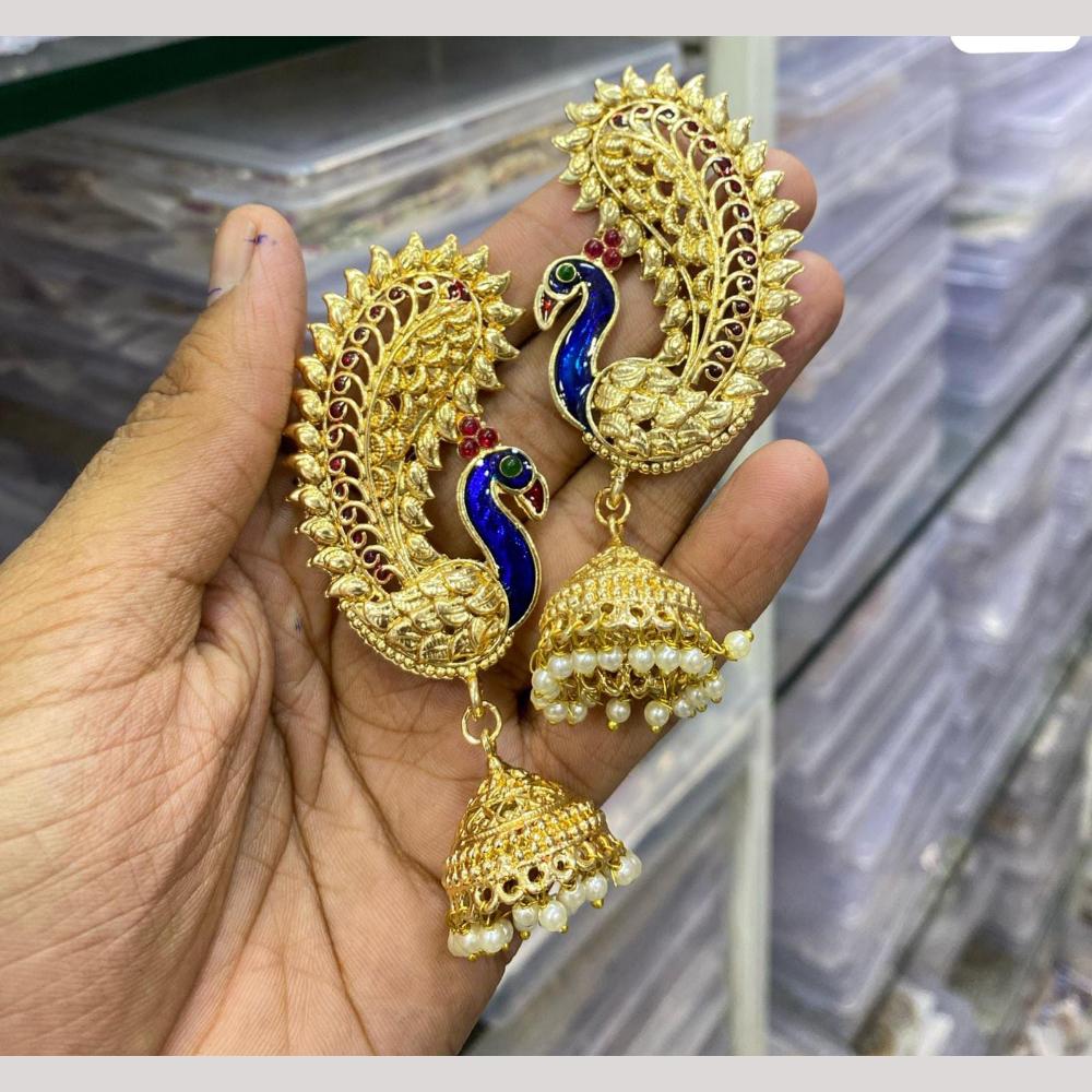 Pooja Bangles Gold Plated Pota Stone And Pearl Meenakari Jhumki Earrings