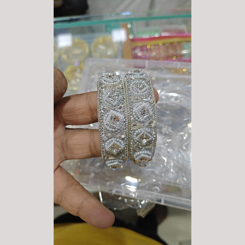 Pooja Bangles Silver Plated Crystal Stone And Pearl Bangles Set