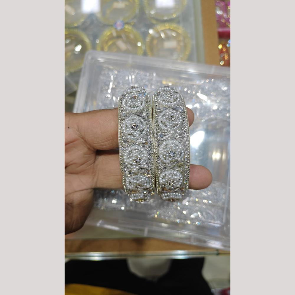 Pooja Bangles Silver Plated Crystal Stone And Pearl Bangles Set