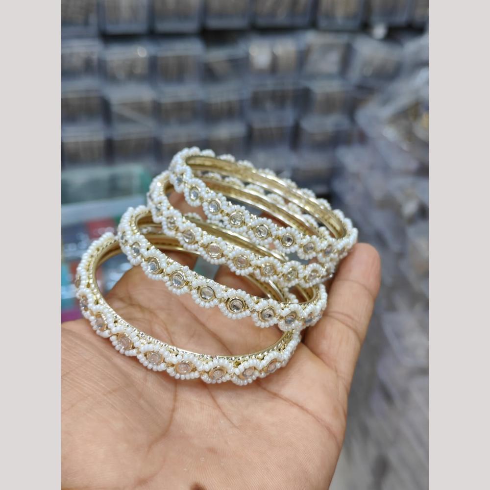 Pooja Bangles Silver Plated Kundan Stone And Pearl Bangles Set