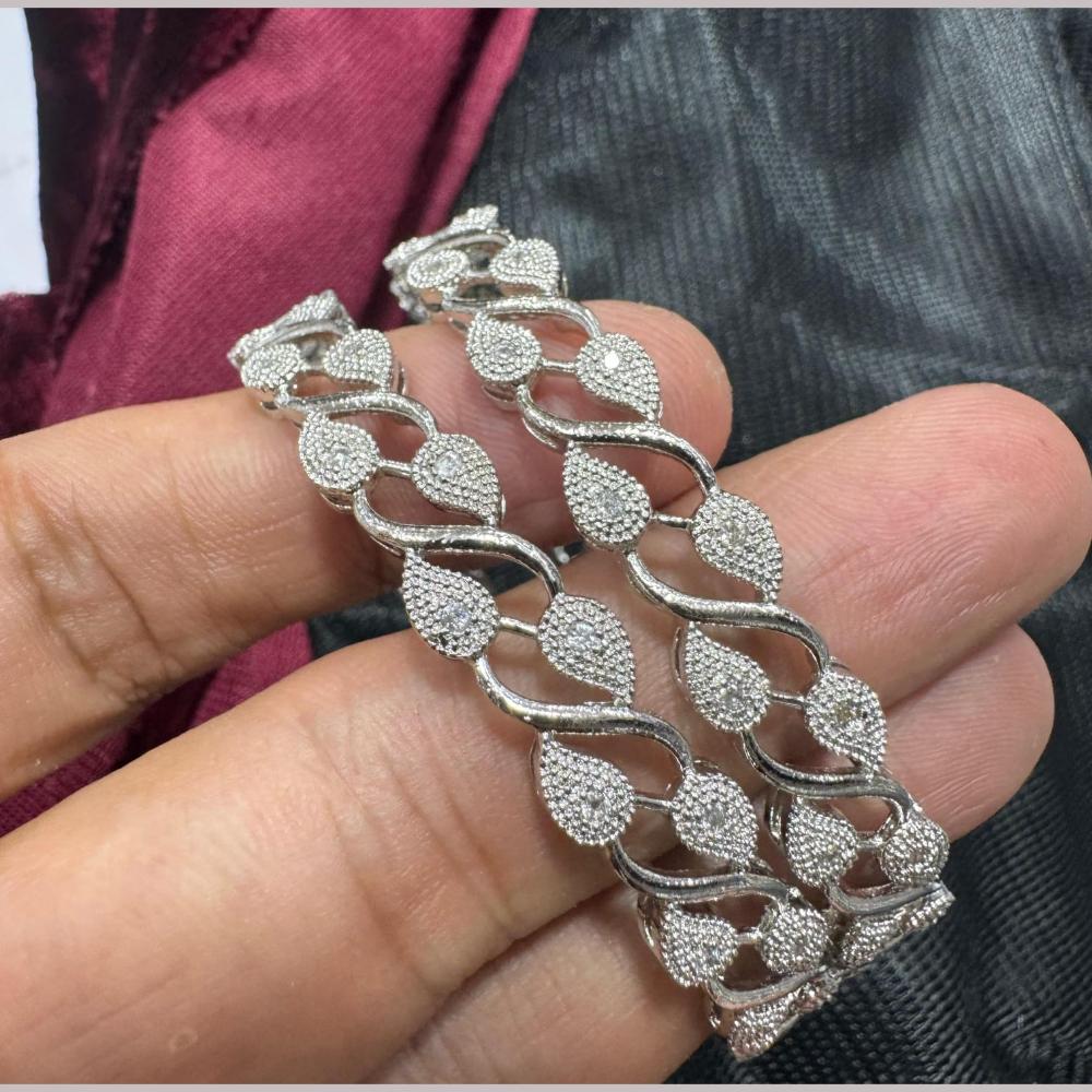 Pooja Bangles Silver Plated Austrian Stone Bangle Set