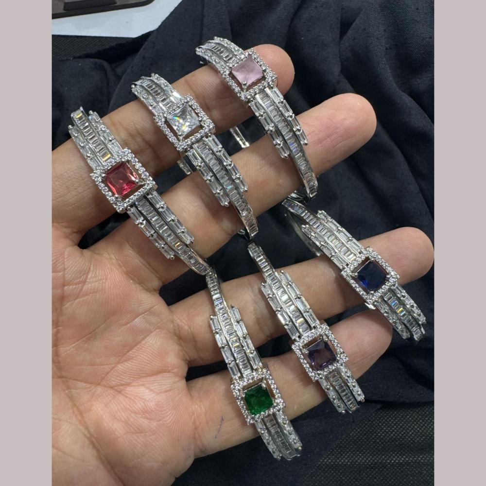 Pooja Bangles Silver Plated American Dimond Bracelet (1 Piece Only)