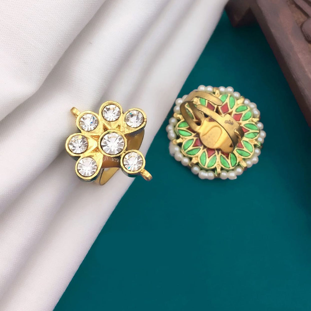 Pooja Bangles Gold Plated Austrian Stone And Pearl Adjustable Ring