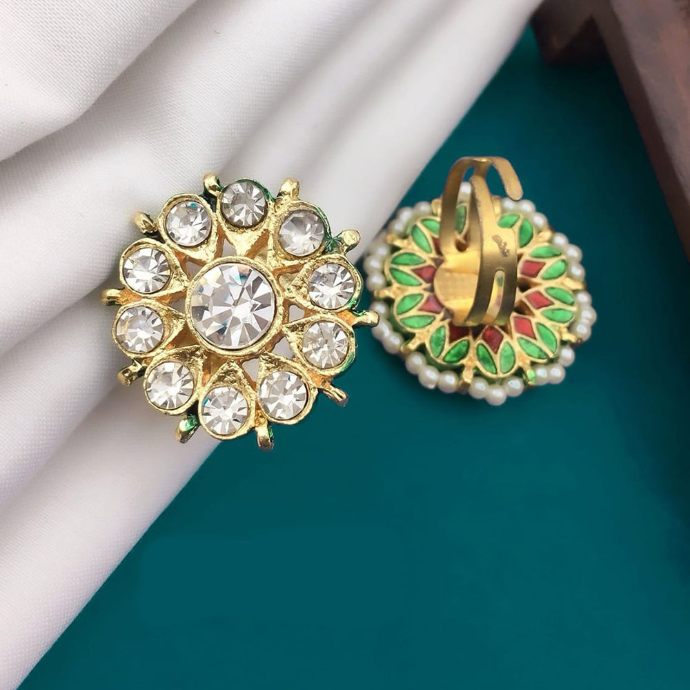 Pooja Bangles Gold Plated Austrian Stone And Pearl Adjustable Ring