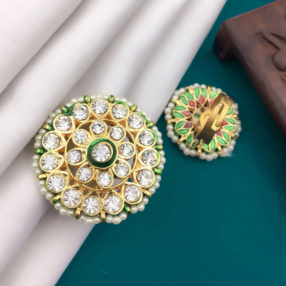 Pooja Bangles Gold Plated Austrian Stone And Pearl Adjustable Ring