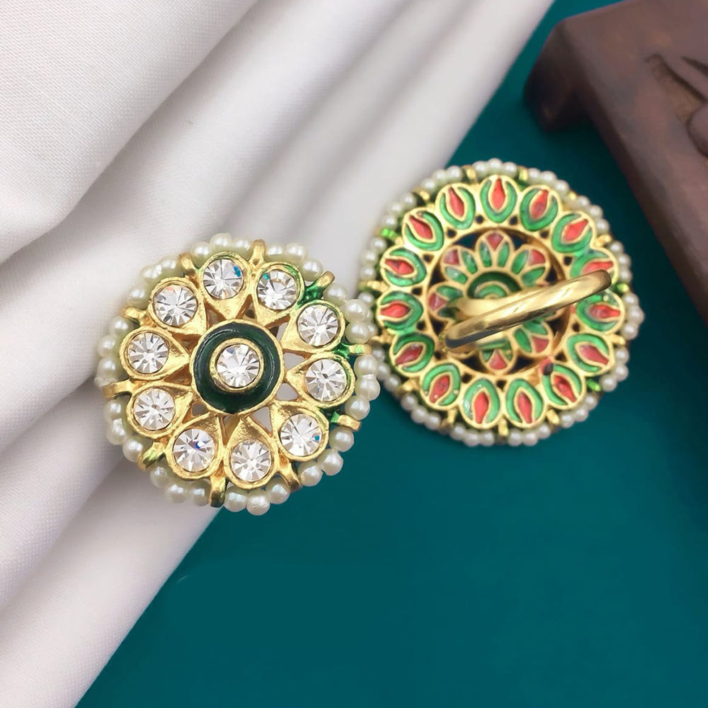 Pooja Bangles Gold Plated Austrian Stone And Pearl Adjustable Ring