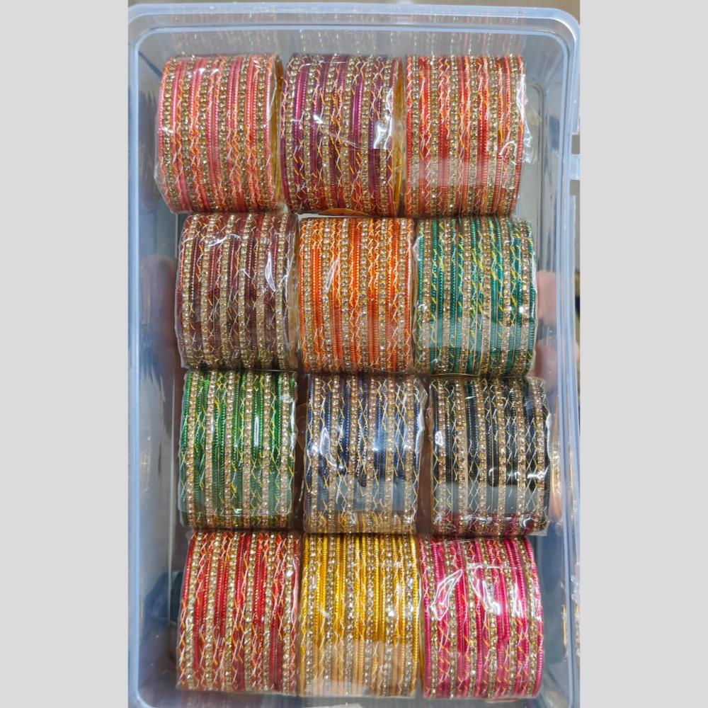 Pooja Bangles Gold Plated Austrain Stone Metal Multi Color Bangle Set