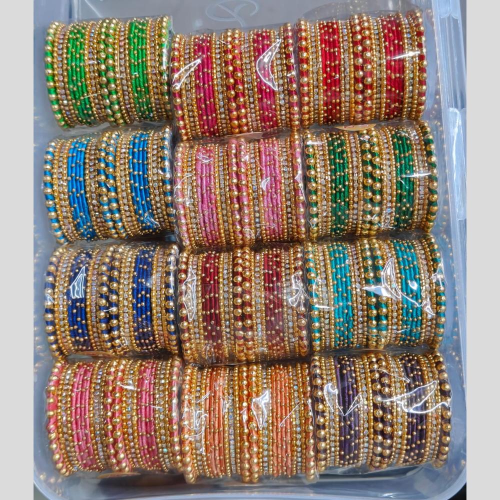 Pooja Bangles Gold Plated Austrain Stone Metal Multi Color Bangle Set
