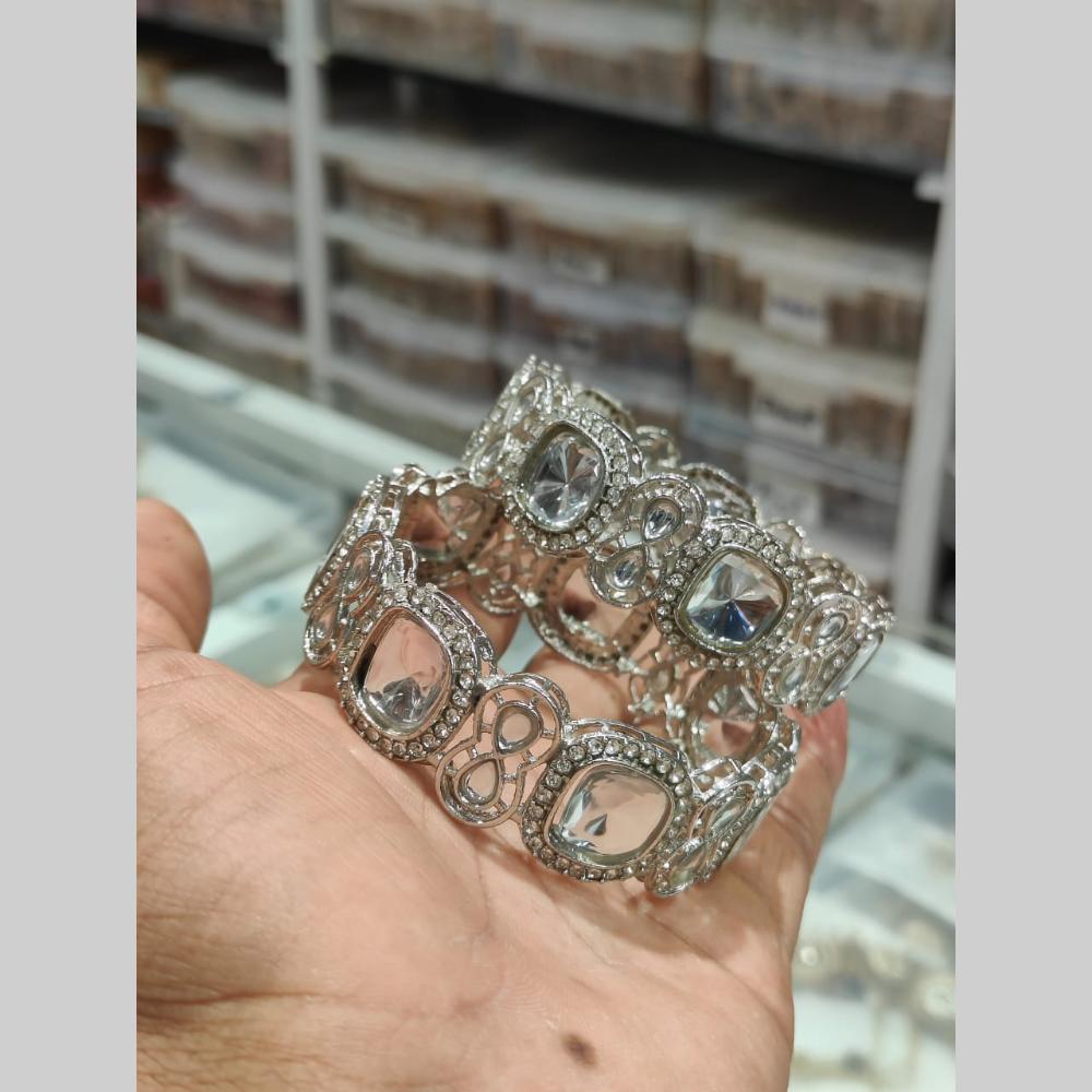 Pooja Bangles Silver Plated Kundan Stone Bangle Set