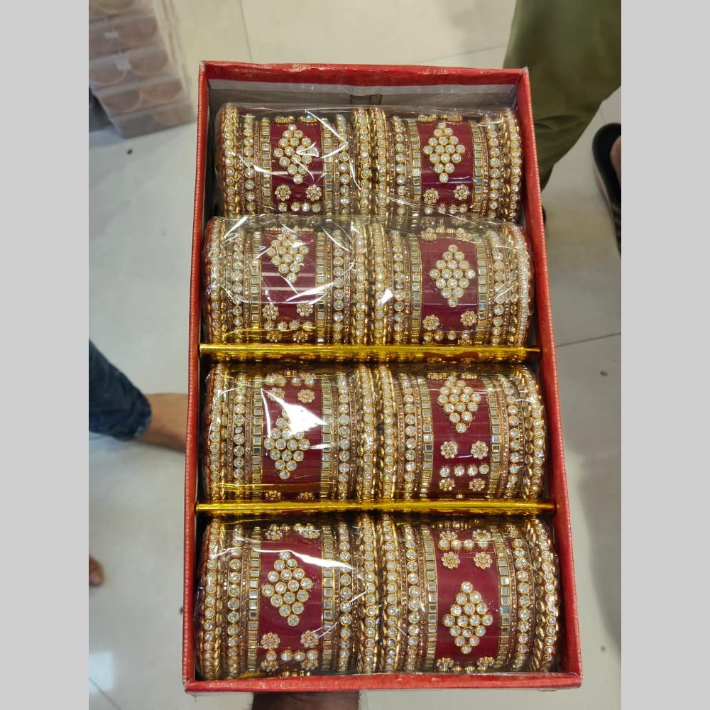 Pooja Bangles Gold Plated Austrain Stone Acrylic Bangles Set