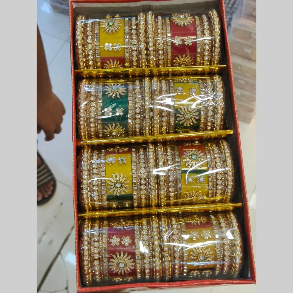 Pooja Bangles Gold Plated Austrain Stone Acrylic Bangles Set