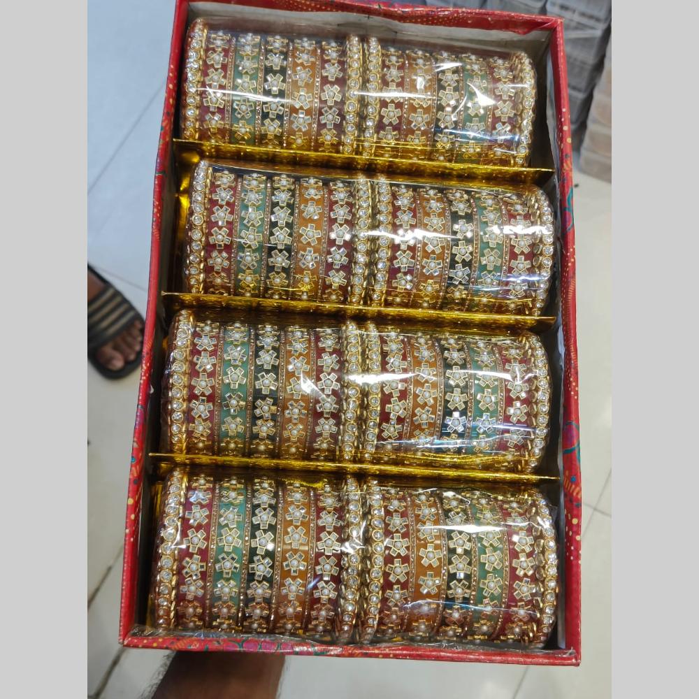 Pooja Bangles Gold Plated Austrain Stone Acrylic Bangles Set