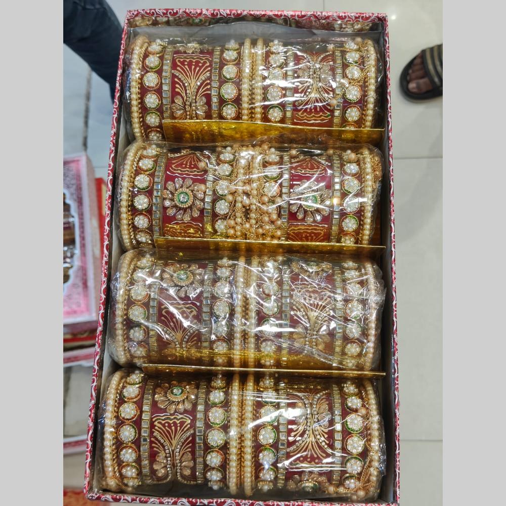 Pooja Bangles Gold Plated Austrain Stone And Pearls Acrylic Bangles Set