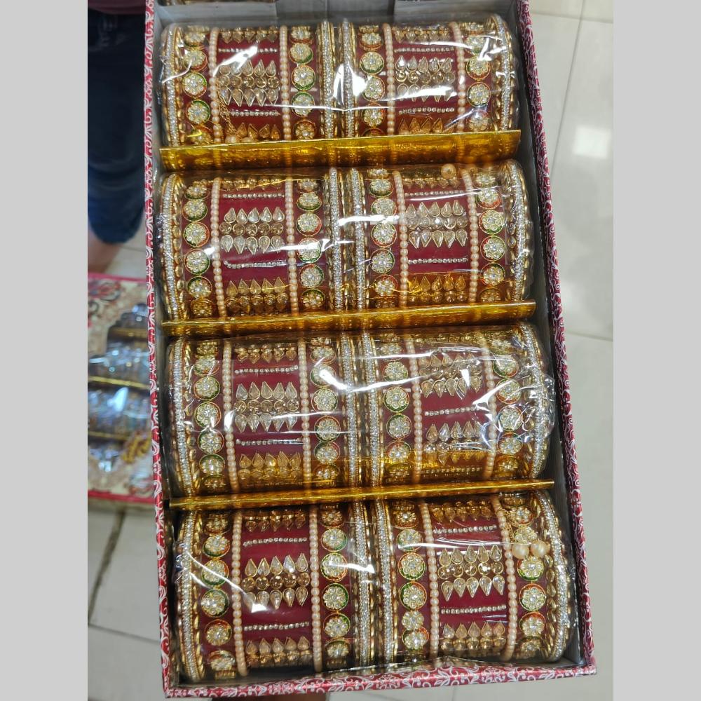 Pooja Bangles Gold Plated Austrain Stone Acrylic Bangles Set