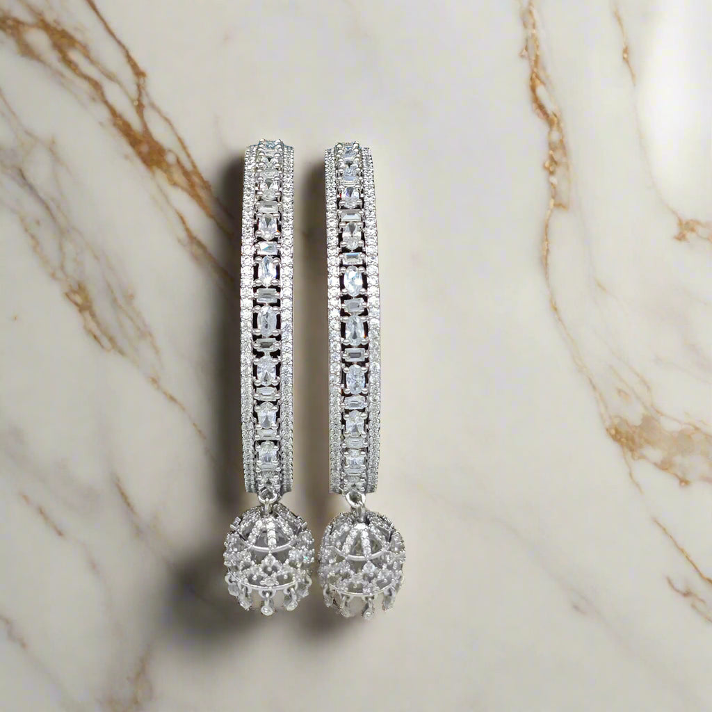 Pooja Bangles Silver Plated American Diamond Bangle Set
