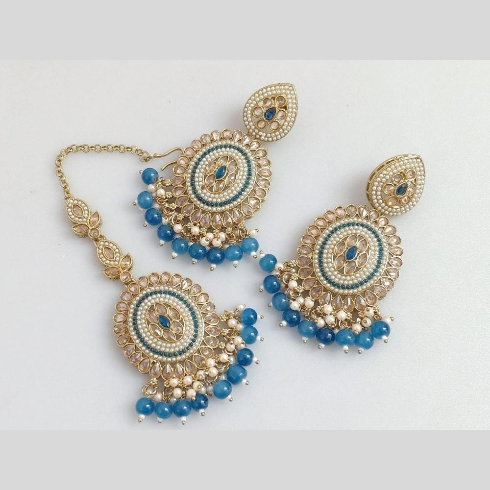 Pooja Bangles Gold Plated Crystal And Beads Designer Earrings with Maangtikka Set