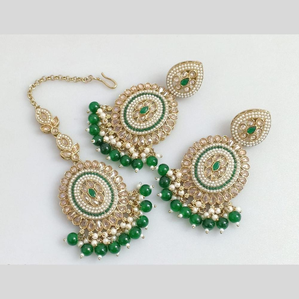Pooja Bangles Gold Plated Crystal And Beads Designer Earrings with Maangtikka Set