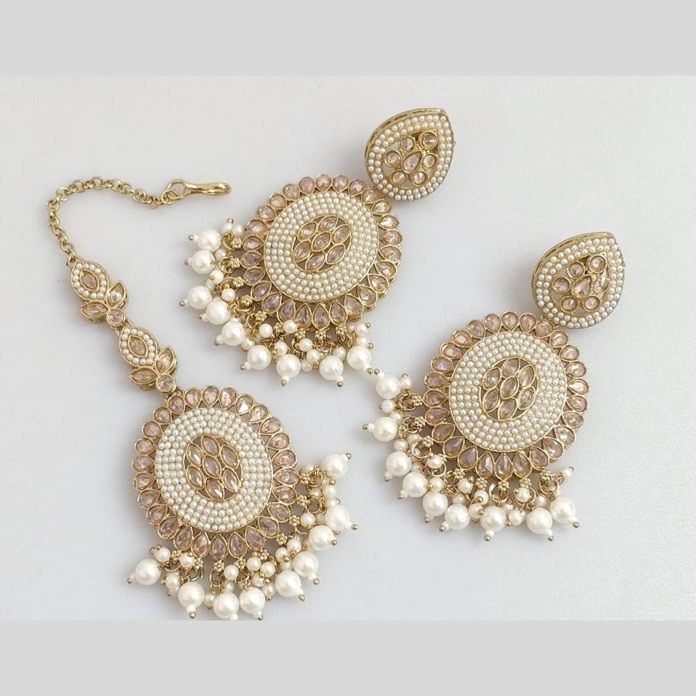 Pooja Bangles Gold Plated Crystal And Beads Designer Earrings with Maangtikka Set