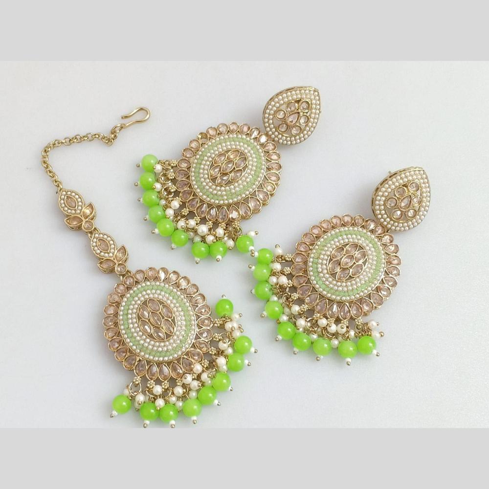 Pooja Bangles Gold Plated Crystal And Beads Designer Earrings with Maangtikka Set