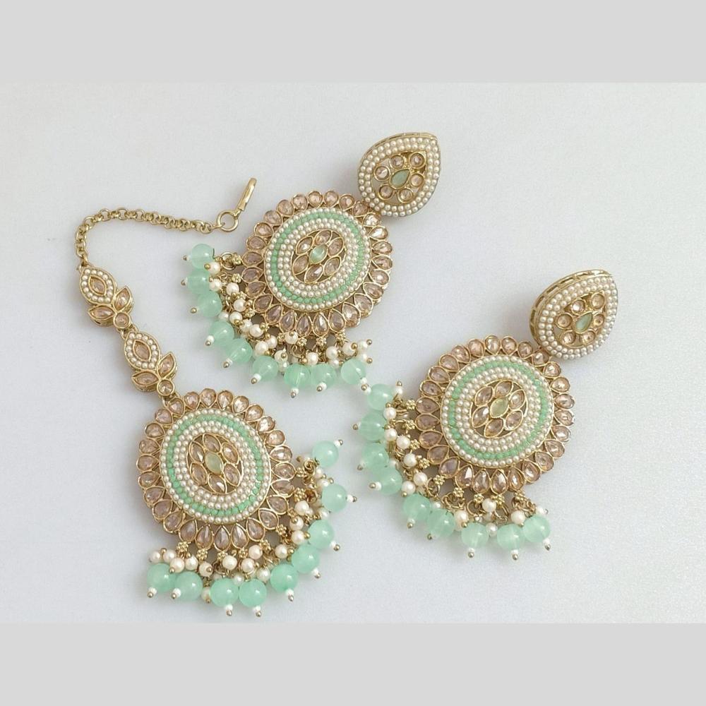 Pooja Bangles Gold Plated Crystal And Beads Designer Earrings with Maangtikka Set