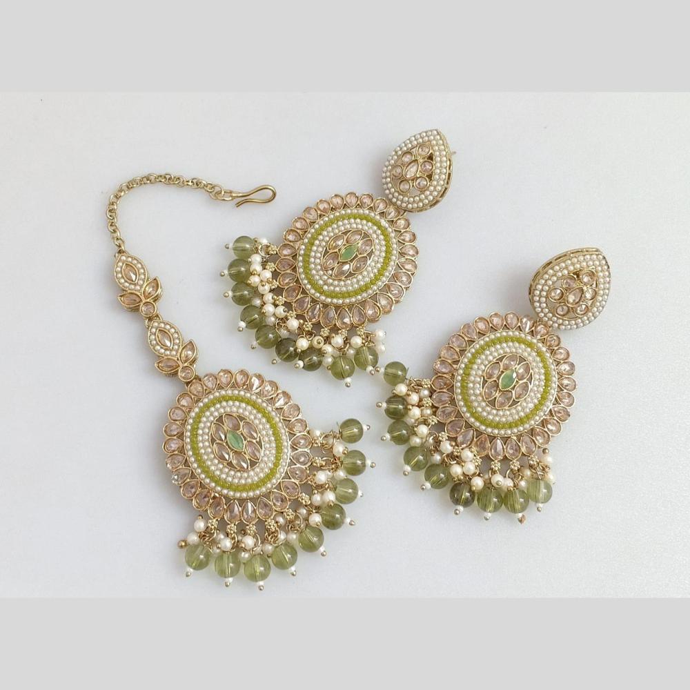 Pooja Bangles Gold Plated Crystal And Beads Designer Earrings with Maangtikka Set