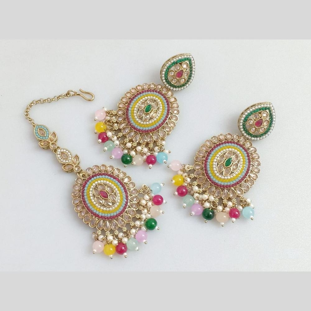 Pooja Bangles Gold Plated Crystal And Beads Designer Earrings with Maangtikka Set