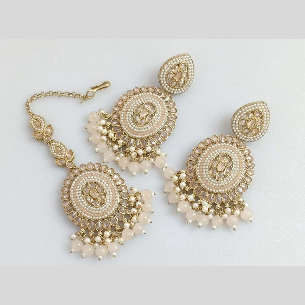 Pooja Bangles Gold Plated Crystal And Beads Designer Earrings with Maangtikka Set