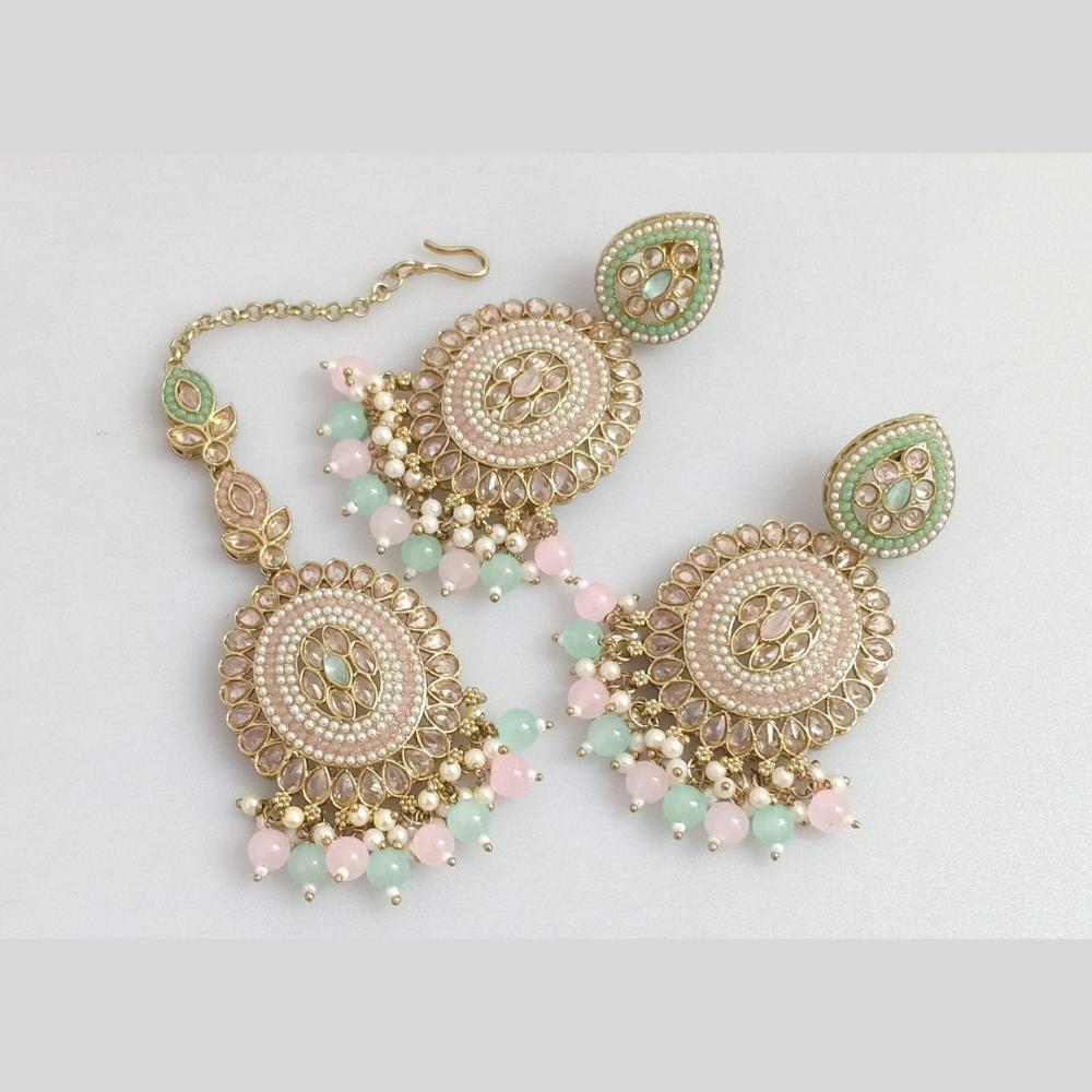 Pooja Bangles Gold Plated Crystal And Beads Designer Earrings with Maangtikka Set