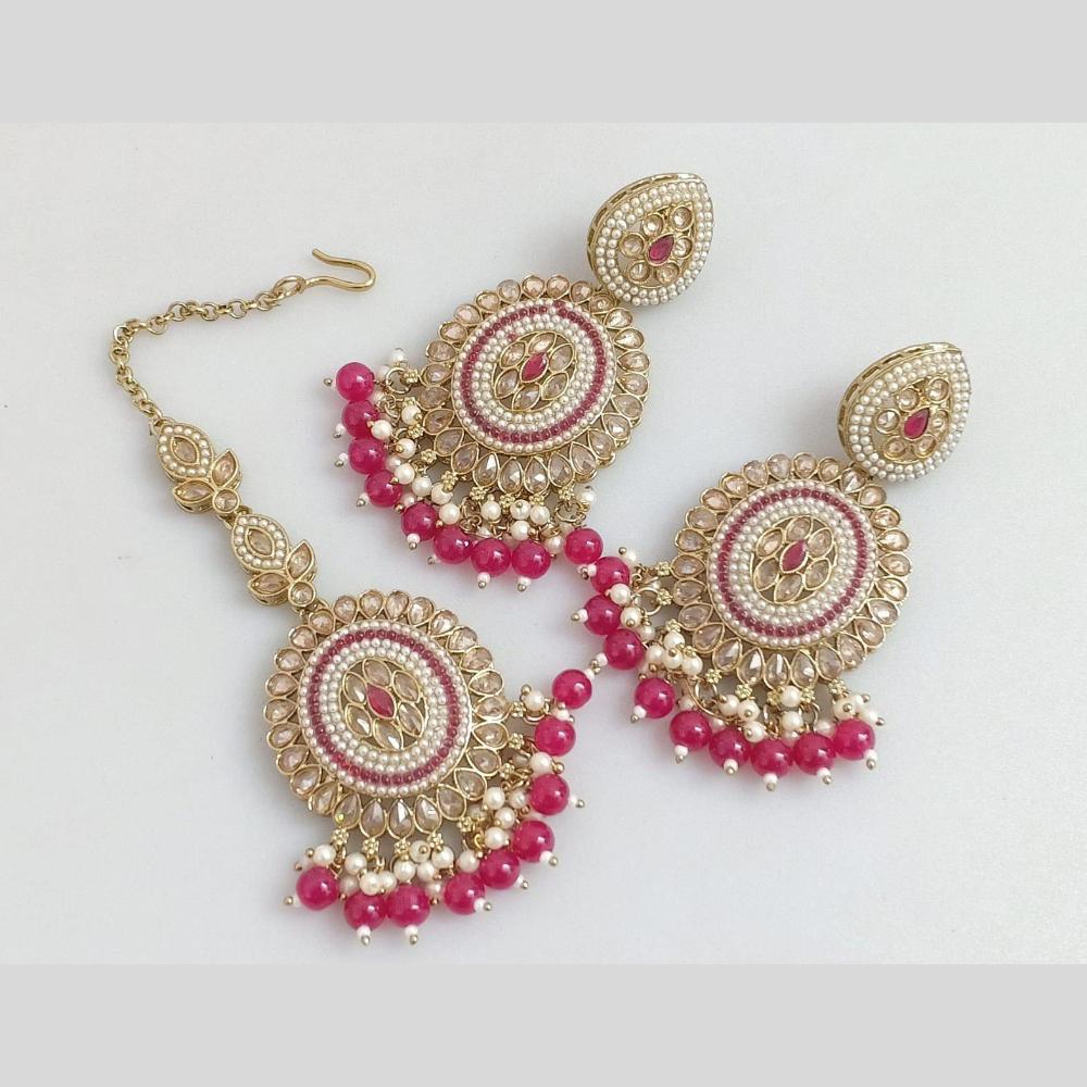 Pooja Bangles Gold Plated Crystal And Beads Designer Earrings with Maangtikka Set