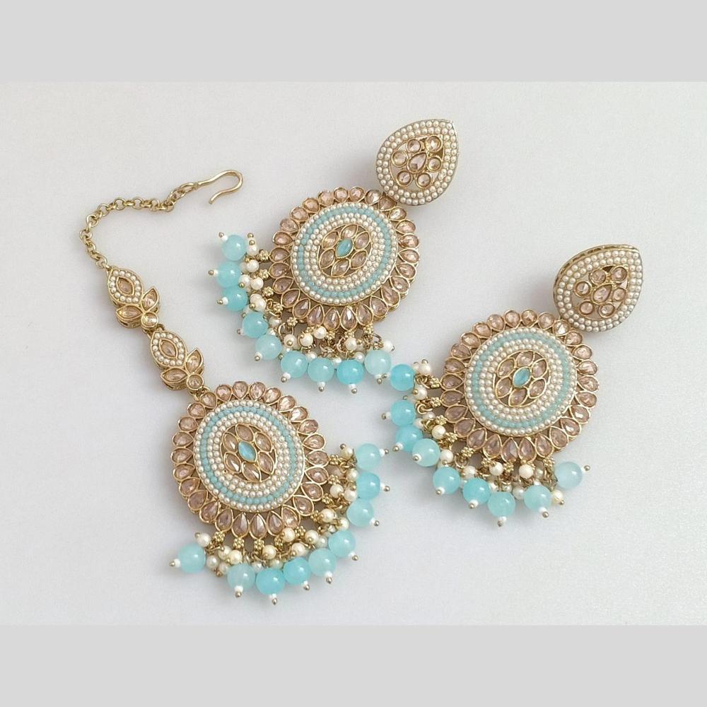 Pooja Bangles Gold Plated Crystal And Beads Designer Earrings with Maangtikka Set