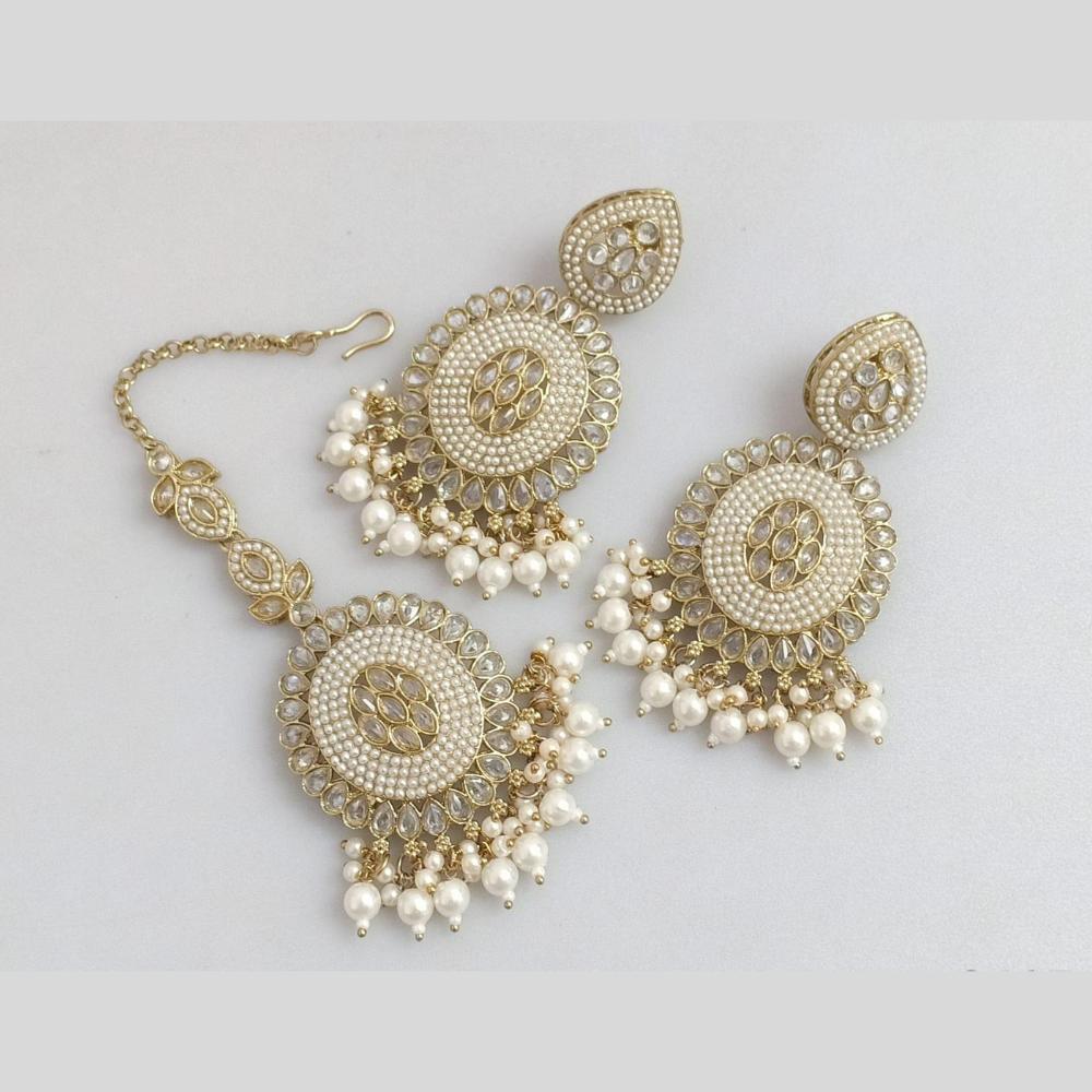 Pooja Bangles Gold Plated Crystal And Beads Designer Earrings with Maangtikka Set