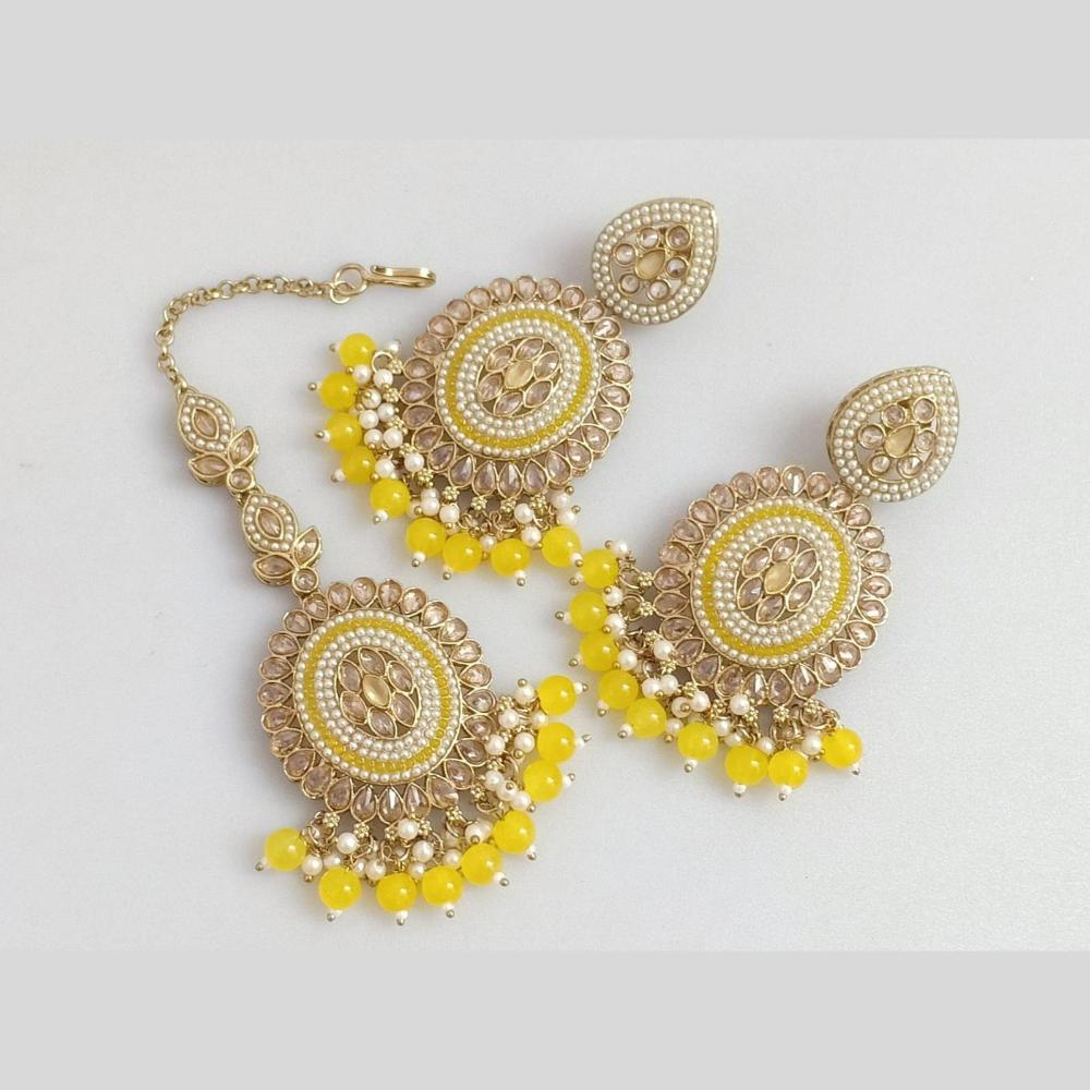 Pooja Bangles Gold Plated Crystal And Beads Designer Earrings with Maangtikka Set