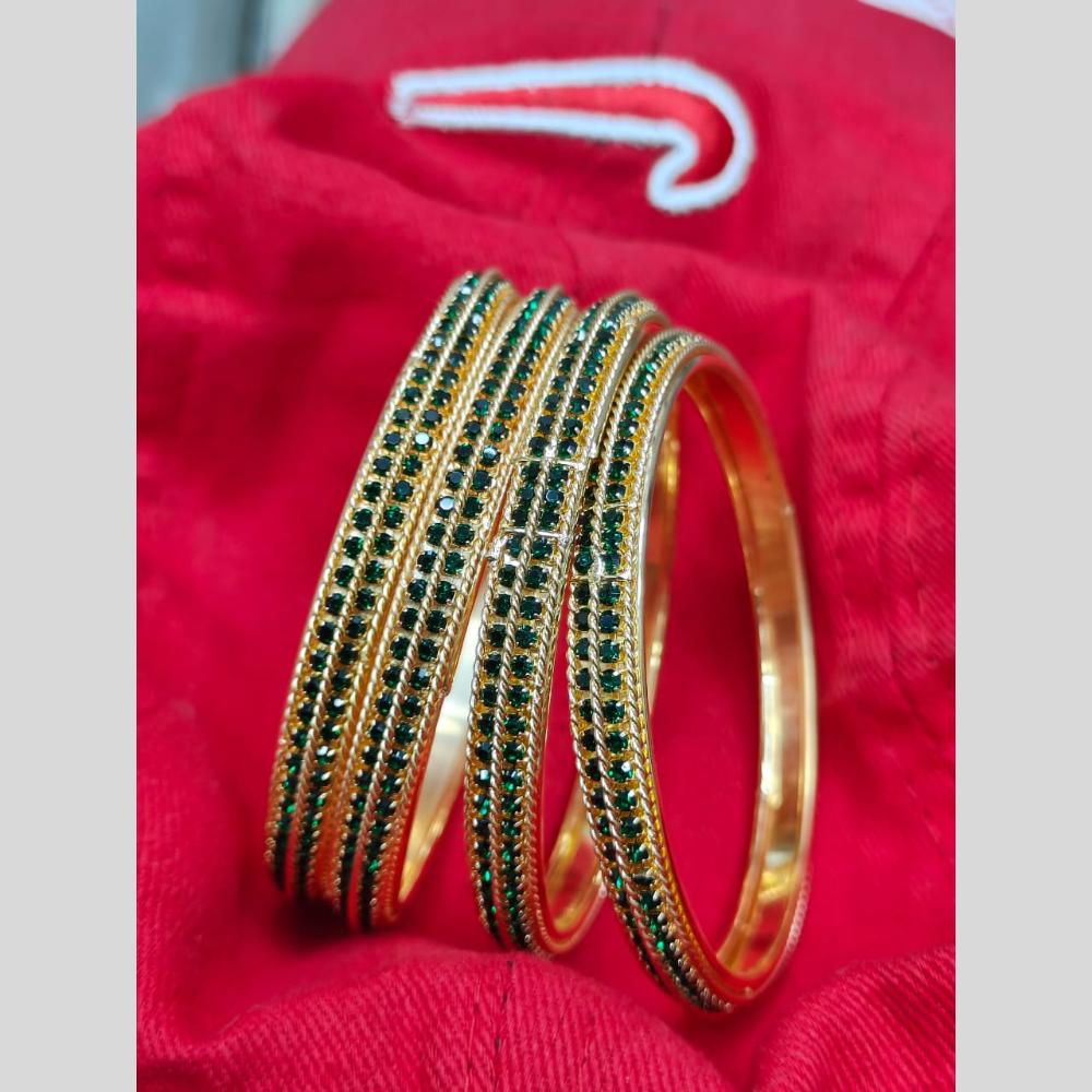 Pooja Bangles Gold Plated Sparkling Green Austrian Stone Bangles Set