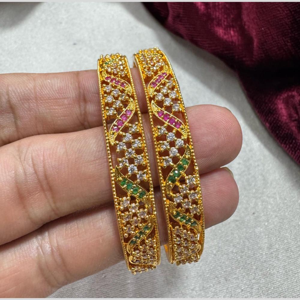 Pooja Bangles Gold Plated Sparkling Green & Pink Austrian Stone Bangles Set